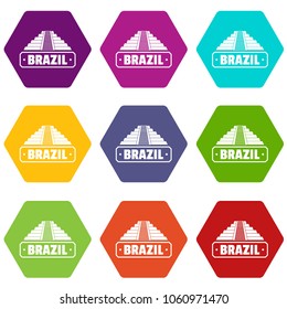 Brazil country icons 9 set coloful isolated on white for web