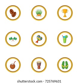 Brazil country icons set. Cartoon style set of 9 Brazil country vector icons for web design