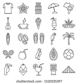 Brazil country icons set. Outline set of brazil country vector icons for web design isolated on white background