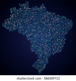 Brazil country map made from binary code numbers. 
