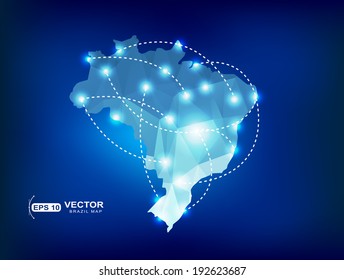 Brazil country map polygonal with spot lights places