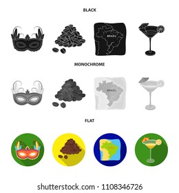 Brazil, country, mask, carnival . Brazil country set collection icons in black, flat, monochrome style vector symbol stock illustration web.