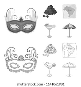 Brazil, country, mask, carnival . Brazil country set collection icons in outline,monochrome style vector symbol stock illustration web.