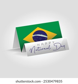 Brazil country paper flag standing on the ground. Happy national day flag design.