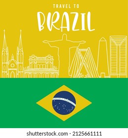 Brazil country poster Historical brazilian monuments Vector