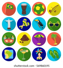 Brazil country set icons in flat style. Big collection of Brazil country vector symbol stock illustration