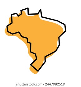 Brazil country simplified map. Orange silhouette with thick black sharp contour outline isolated on white background. Simple vector icon