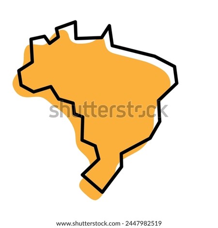 Brazil country simplified map. Orange silhouette with thick black sharp contour outline isolated on white background. Simple vector icon