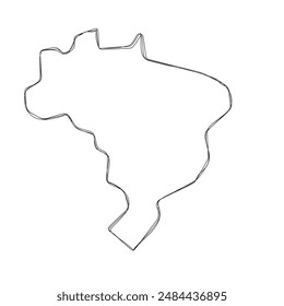 Brazil country simplified map.Thin triple pencil sketch outline isolated on white background. Simple vector icon