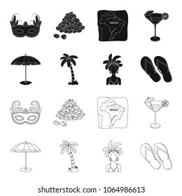Brazil, country, umbrella, beach . Brazil country set collection icons in black,outline style vector symbol stock illustration web.