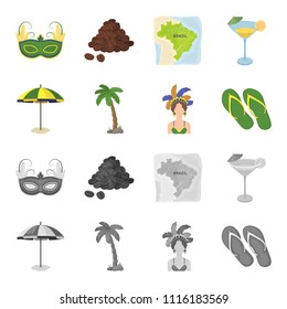 Brazil, country, umbrella, beach . Brazil country set collection icons in cartoon,monochrome style vector symbol stock illustration web.
