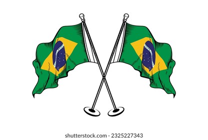 Brazil crossed flags. Brazilian flags on white background. Vector icon set. Vector illustration.
