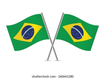 Brazil crossed flags. Brazilian flags on white background. Vector icon set. Vector illustration. 