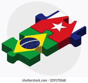 Brazil and Cuba Flags in puzzle isolated on white background