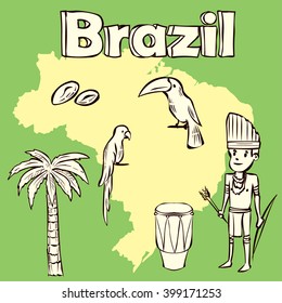 Brazil culture symbol set. Hand drawn vector illustration.
