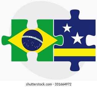 Brazil and Curacao Flags in puzzle isolated on white background