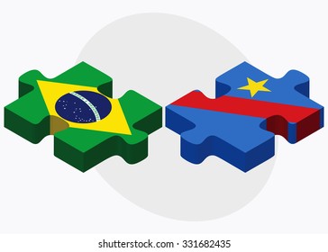 Brazil and Democratic Republic Congo Flags in puzzle isolated on white background