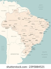 Brasil - mapa detallado con las divisiones administrativas del país. Ilustración del vector