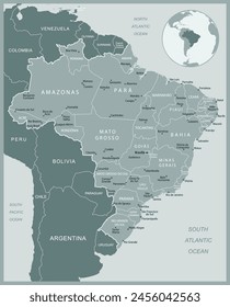 Brasil - mapa detallado con divisiones administrativas del país. Ilustración vectorial