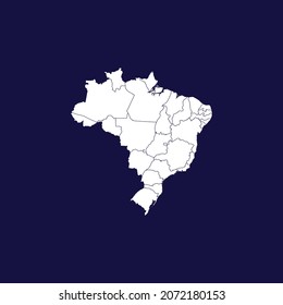 brazil detailed white map isolated on dark blue background 