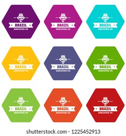 Brazil discover icons 9 set coloful isolated on white for web