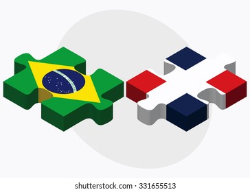 Brazil and Dominican Republic Flags in puzzle isolated on white background