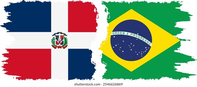 Brazil and Dominican Republic grunge flags connection, vector