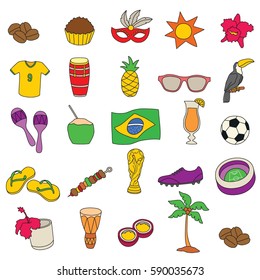 Brazil Doodle icon Set Vector.