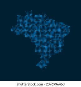 Brazil dotted glowing map. Shape of the country with blue bright bulbs. Vector illustration.