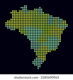 Brazil dotted map. Digital style map of the country on a dark background. Brazil shape with square dots. Colored dots style. Large size squares. Modern vector illustration.