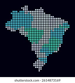 Brazil dotted map. Digital style map of the country on a dark background. Brazil shape with circle dots. Colored dots style. Large size circles. Awesome vector illustration.
