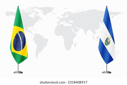 Brazil and El Salvador flags for official meeting against background of world map, vector