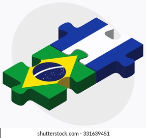 Brazil and El Salvador Flags in puzzle isolated on white background