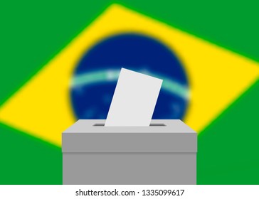 Brazil election banner background. Ballot Box with blurred flag