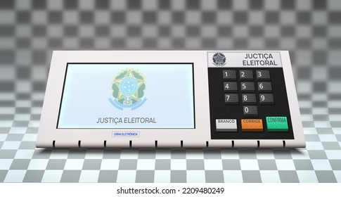 Brazil electoral Urn. Buttons with braille font. Voting computer on transparent background. Translations: justiça eleitoral - electoral justice; branco - blank; corrige - correct; confirma - confirm.