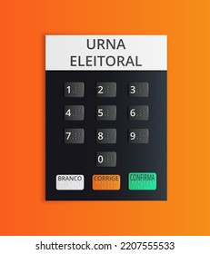 Brazil Electoral Urn control panel. Buttons with braille font for eyeless citizens. Translations: Urna Eleitoral - Ballot box; Branco - Blank; Corrige - Correct; Confirma - Confirm. 