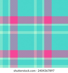 Brazil fabric pattern check, finish background plaid seamless. Christmas ornament textile tartan vector texture in teal and pink color.