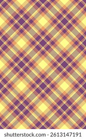 Brazil fabric texture pattern, 40s textile plaid check. Vintage background vector tartan seamless in magenta and orange colors palette.