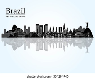 Brasil monumentos famosos horizonte. Ilustração vetorial