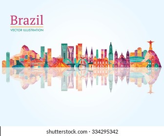 Brazil famous monuments skyline. Vector illustration