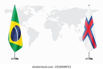 Brazil and Faroe Islands flags for official meeting against background of world map, vector