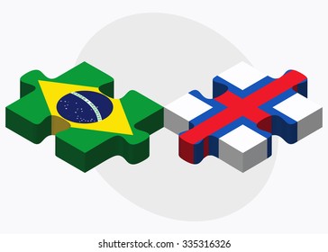 Brazil and Faroe Islands Flags in puzzle isolated on white background