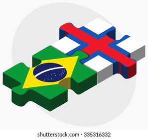 Brazil and Faroe Islands Flags in puzzle isolated on white background