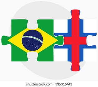 Brazil and Faroe Islands Flags in puzzle isolated on white background