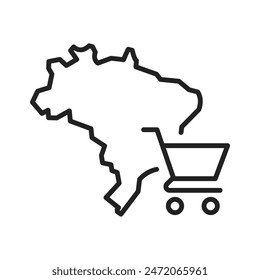 Icono financiero y económico de Brasil, importación de Brasil, costo de vida y actividad comercial en Brasil, mapa de Carrito de compras y Brasil, Ilustración vectorial de línea aislada