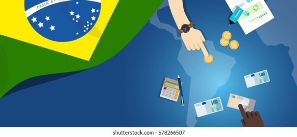 Brazil fiscal money trade concept illustration of financial banking budget with flag map and currency