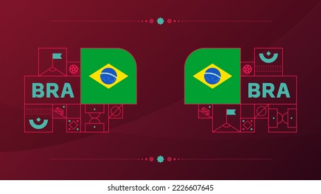 bandera de brasil para el torneo de la copa de fútbol 2022. bandera aislada de la selección nacional con elementos geométricos para la ilustración de fútbol o del vector de fútbol 2022.