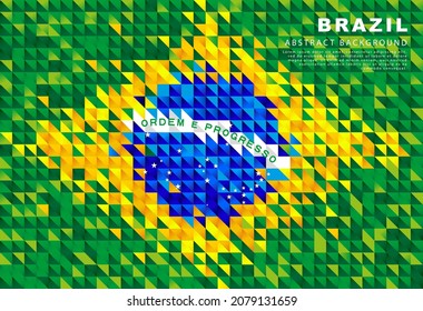 Bandera de Brasil. Fondo abstracto de pequeños triángulos coloridos de colores verdes, amarillos y azules en forma de bandera brasileña. Ilustración vectorial.