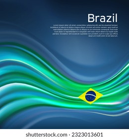 Brazil flag background. Abstract brazilian flag in the blue sky.  National holiday card design. State banner, brazil poster, patriotic cover, flyer. Business brochure. Vector design