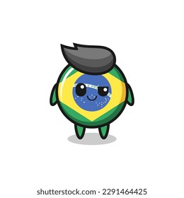 brazil flag badge cartoon with an arrogant expression , cute style design for t shirt, sticker, logo element